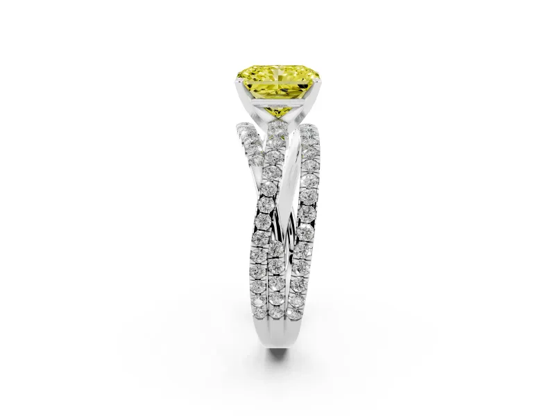 Radiant Cut Twisted Pavé Engagement Ring Setting for a Fancy Yellow Lab-Grown Diamond | Platinum