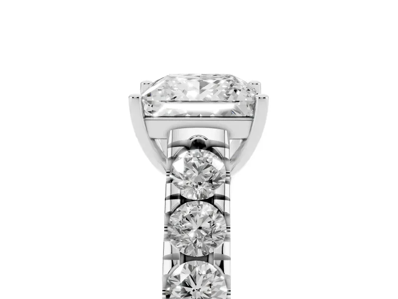 Princess Cut Cut-Down Side Stone Engagement Ring Setting | Scalloped Shoulders | White Gold