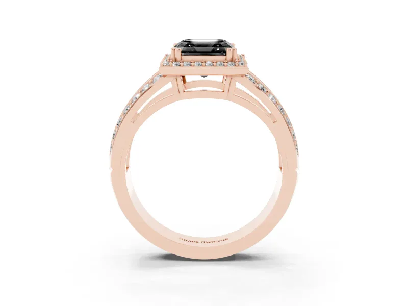 Asscher Cut Halo Engagement Ring Setting for a Black Center | Two-Row Pavé Split Shank | Rose Gold
