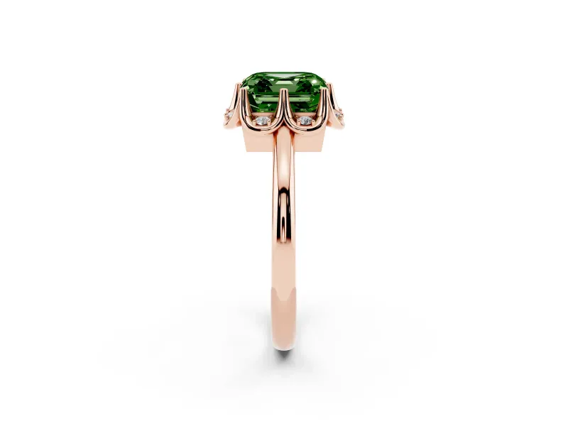 Asscher Cut Petal Halo Engagement Ring Setting for a Fancy Green Lab-Grown Diamond | Rose Gold