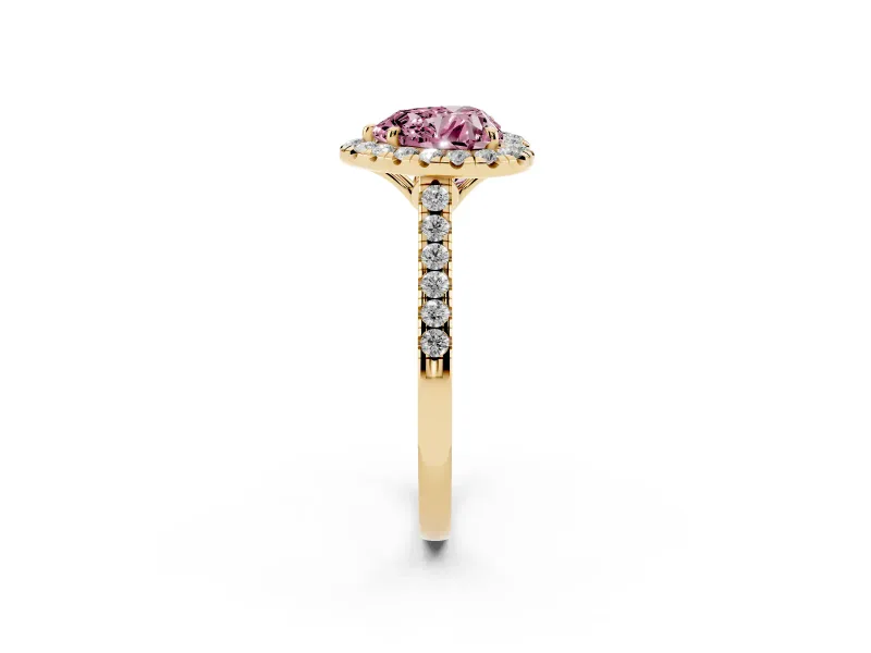 Heart-Shaped Raised Halo Engagement Ring Setting for a Fancy Pink Lab-Grown Diamond | Yellow Gold