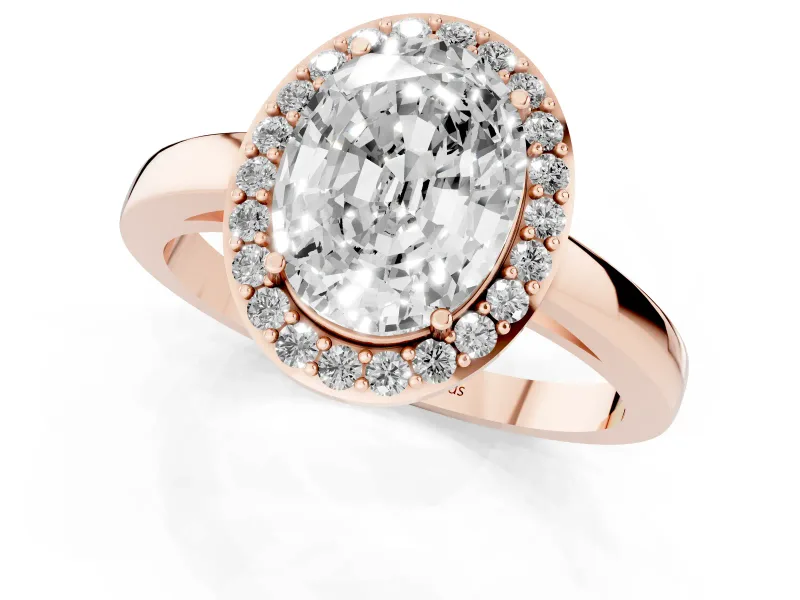Oval Cut Diamond Halo Ring Set in Rose gold with Solitaire Band and Prong Setting