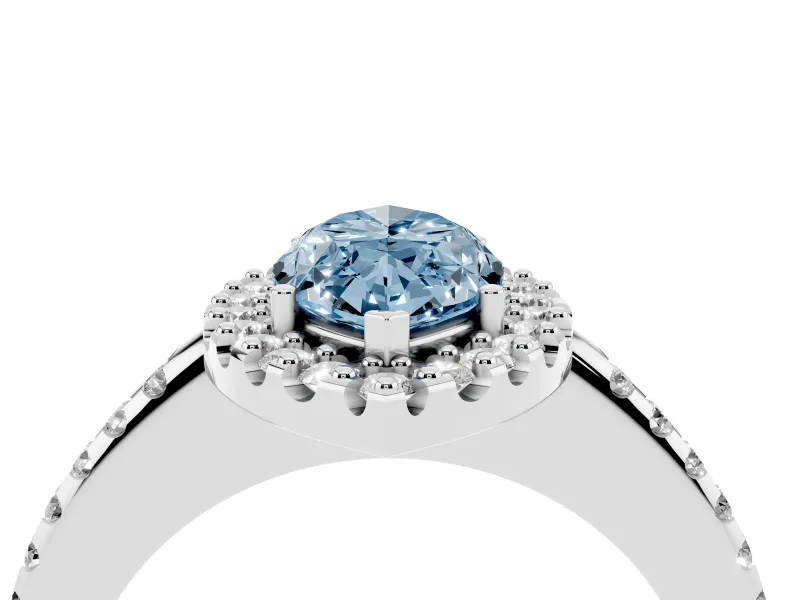 Marquise Pave Halo Engagement Ring Setting for a Fancy Blue Lab-Grown Diamond | Pave Band | Sterling Silver