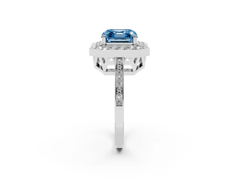 Asscher Cut Halo Engagement Ring Setting for a Fancy Blue Lab-Grown Diamond | Polished Halo Rim | Platinum