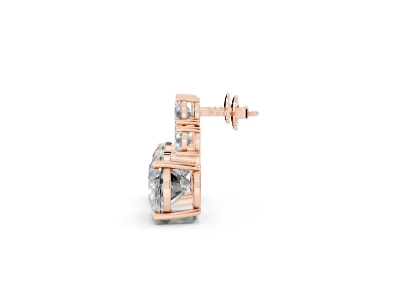 Oval Lab-Grown Diamond East-West Cluster Stud Earrings | Round Accent Trio | Rose Gold