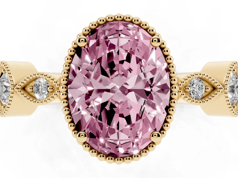 Oval Vintage Engagement Ring Setting for a Fancy Pink Lab-Grown Diamond | Yellow Gold