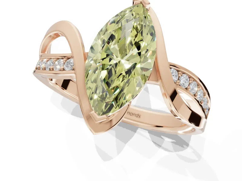 Marquise Bypass Solitaire Engagement Ring Setting for a Fancy Yellow Lab-Grown Diamond | Pavé Strands | Rose Gold