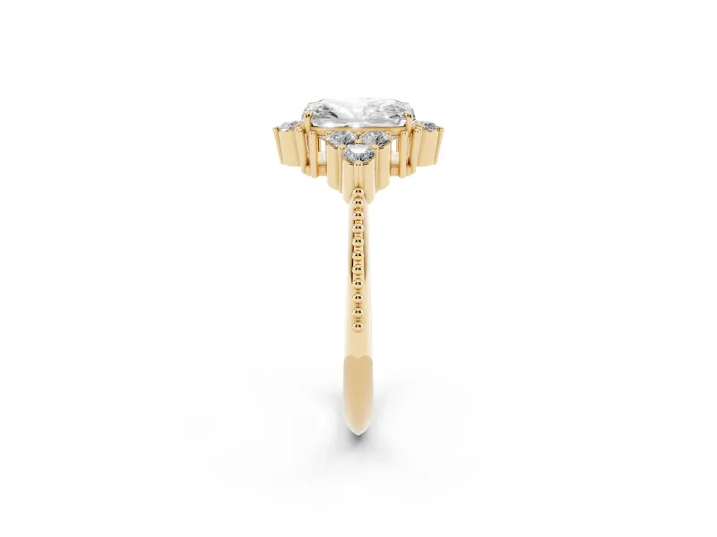 Radiant Cut Diamond Cluster Ring Set in Yellow gold with Beaded Band
