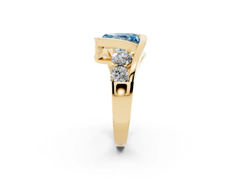 Radiant Cut Bezel Bypass Engagement Ring Setting for a Fancy Blue Lab-Grown Diamond | Yellow Gold