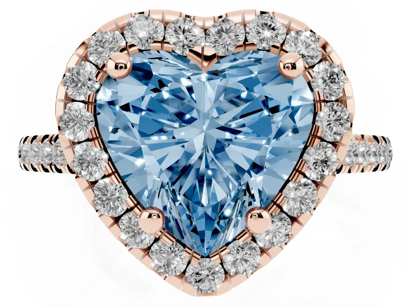 Heart-Shaped Halo Engagement Ring Setting for a Fancy Blue Lab-Grown Diamond | Tapered Band | Rose Gold