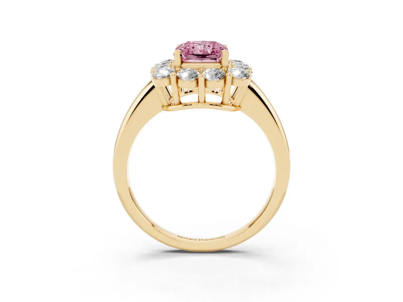Radiant Cut Cluster Halo Engagement Ring Setting for a Fancy Pink Lab-Grown Diamond | Large Round Accents | Yellow Gold