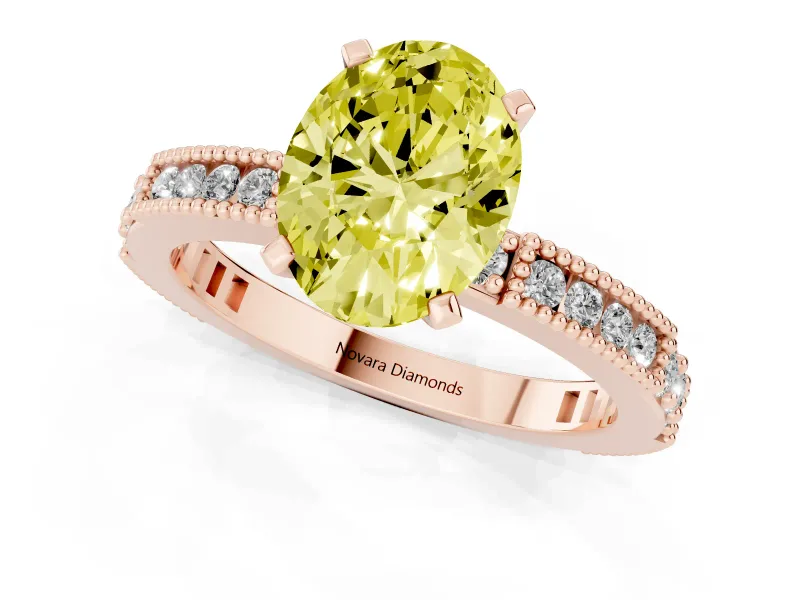Oval Vintage Pavé Engagement Ring Setting for a Fancy Yellow Lab-Grown Diamond | Rose Gold