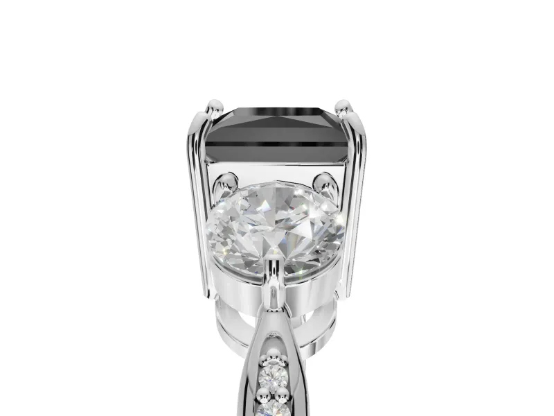 Fancy Black Princess Cut Lab-Grown Diamond Three-Stone Ring Set in Sterling Silver with Channel-Set Band and Prong Setting