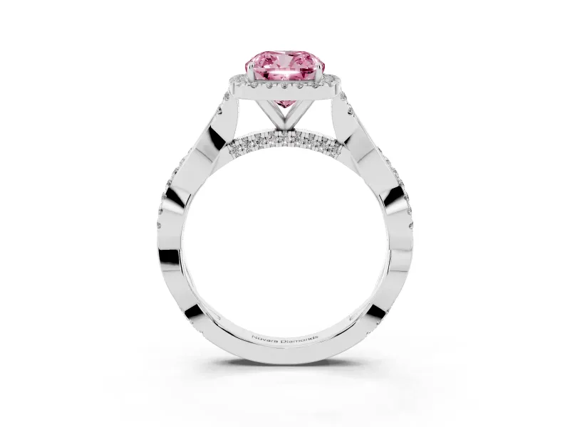 Cushion Cut Twist Halo Engagement Ring Setting for a Fancy Pink Lab-Grown Diamond | Platinum