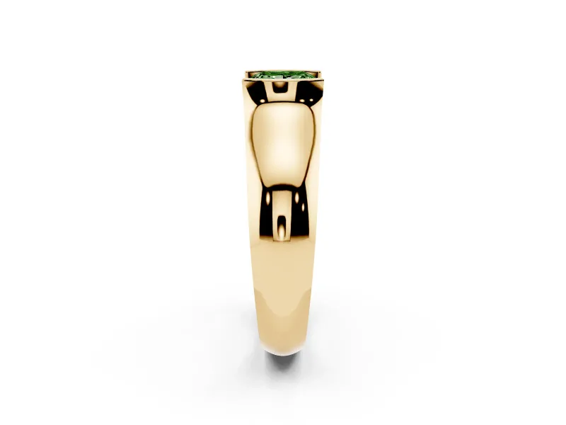 Princess Cut Half Bezel Solitaire Engagement Ring Setting for a Fancy Green Lab-Grown Diamond | Wide Band | Yellow Gold