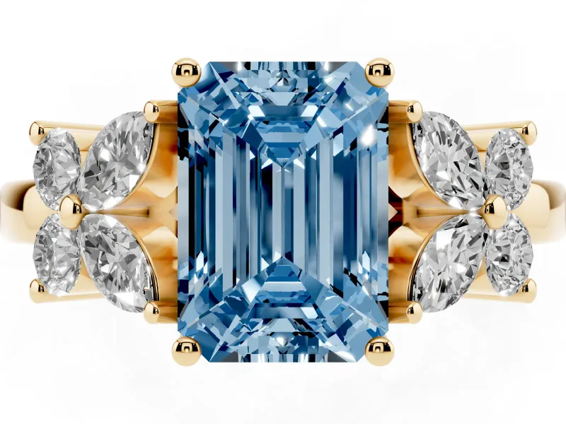 Emerald Cut Floral Engagement Ring Setting for a Fancy Blue Lab-Grown Diamond | Yellow Gold