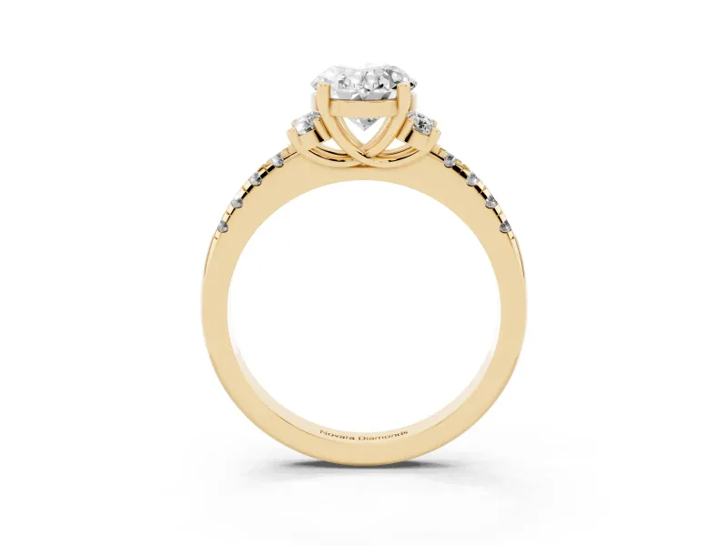 Oval Side Stone Pave Engagement Ring Setting | Paired Round Accents | Yellow Gold