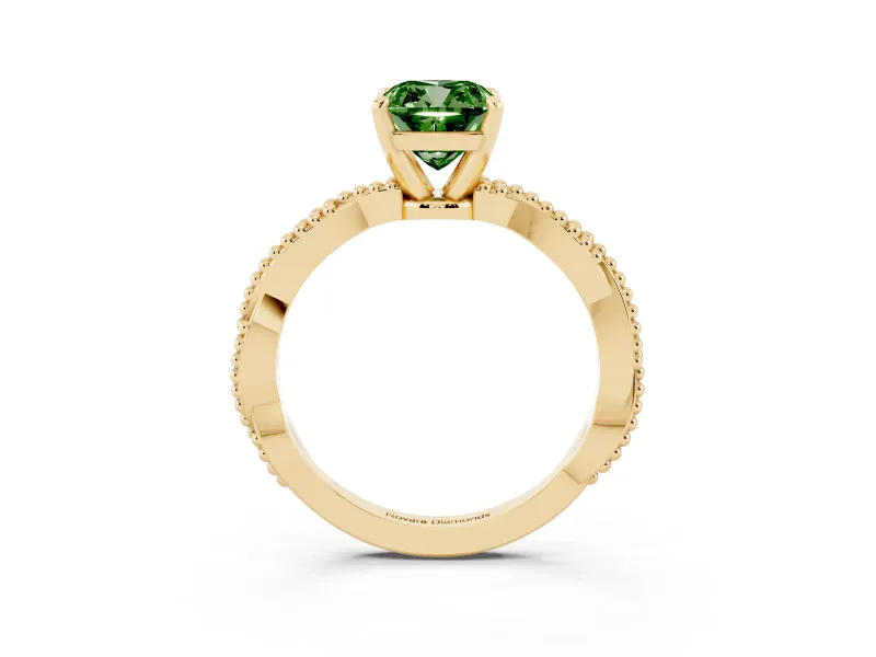 Cushion Cut Twisted Engagement Ring Setting for a Fancy Green Lab-Grown Diamond | Beaded Twist | Yellow Gold
