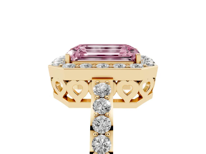 Emerald Cut Halo Engagement Ring Setting for a Fancy Pink Lab-Grown Diamond | Yellow Gold - Design NV-24751