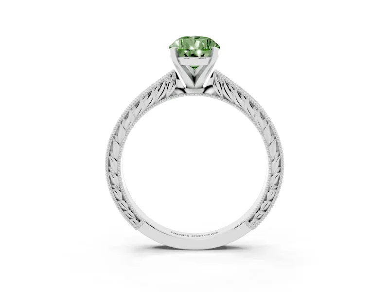 Pear-Shaped Engraved Engagement Ring Setting for a Fancy Green Lab-Grown Diamond | Sterling Silver