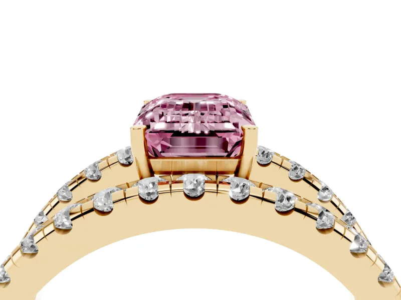 Emerald Cut Split Shank Pavé Engagement Ring Setting for a Fancy Pink Lab-Grown Diamond | Yellow Gold