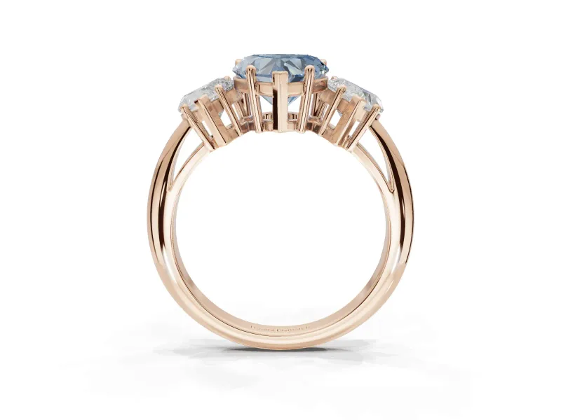 Heart-Shaped Three Stone Engagement Ring Setting for a Fancy Blue Lab-Grown Diamond | Plain Band | Rose Gold