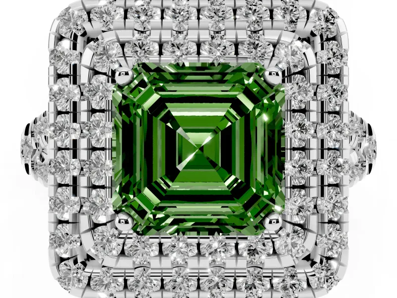 Asscher Cut Halo Engagement Ring Setting for a Fancy Green Lab-Grown Diamond | Sterling Silver - Design NV-24796