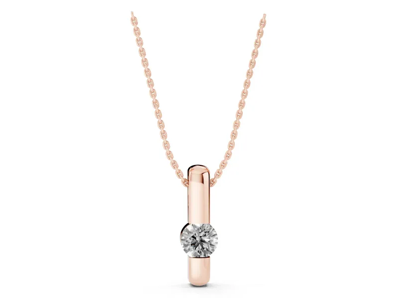 Round Lab-Grown Diamond Tension Style Bar Pendant Necklace | Folded Bar | Rose Gold