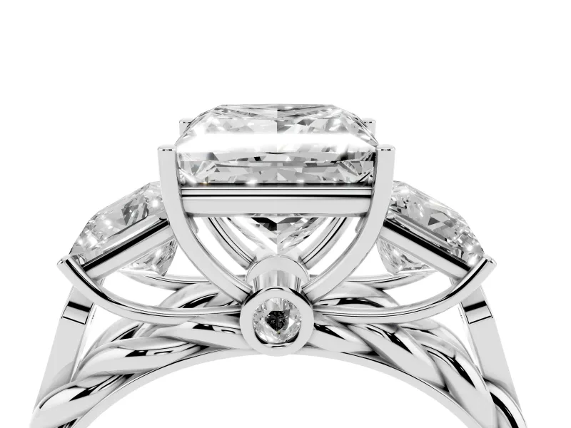 Princess Cut Diamond Three-Stone Ring Set in White gold with Braided Band