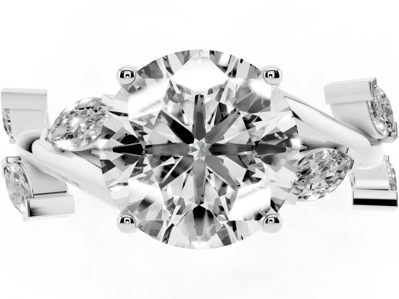 Round Twisted Vine Engagement Ring Setting | Marquise Side Stones | White Gold