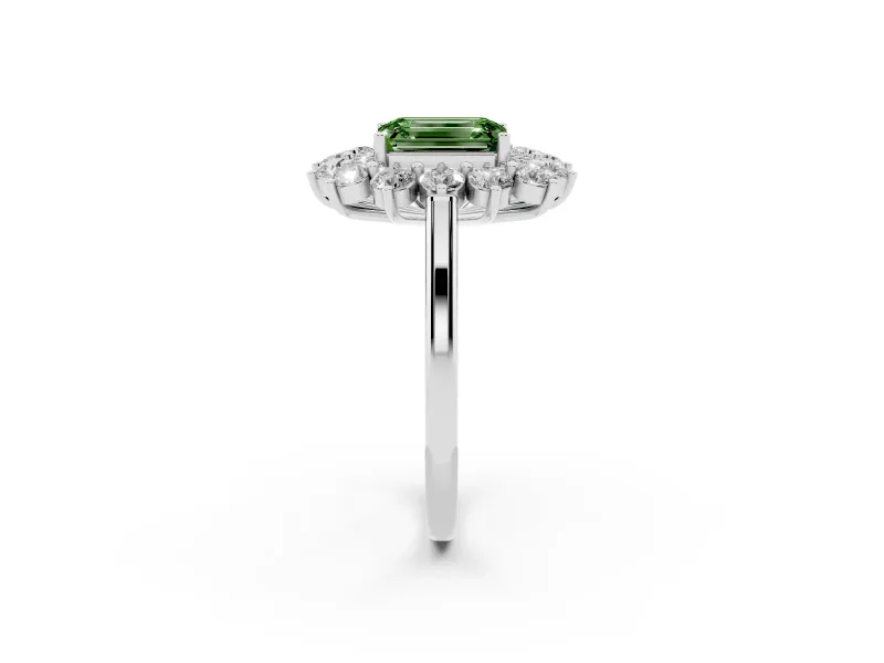 Emerald Cut Floral Double Halo Engagement Ring Setting for a Fancy Green Lab-Grown Diamond | Plain Band | Platinum