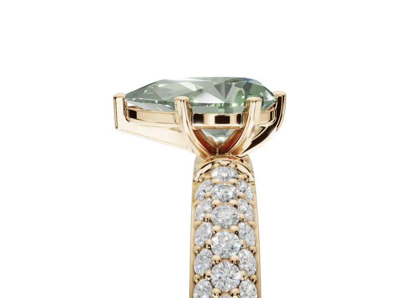 Pear-Shaped Domed Pavé Engagement Ring Setting for a Fancy Green Lab-Grown Diamond | Yellow Gold