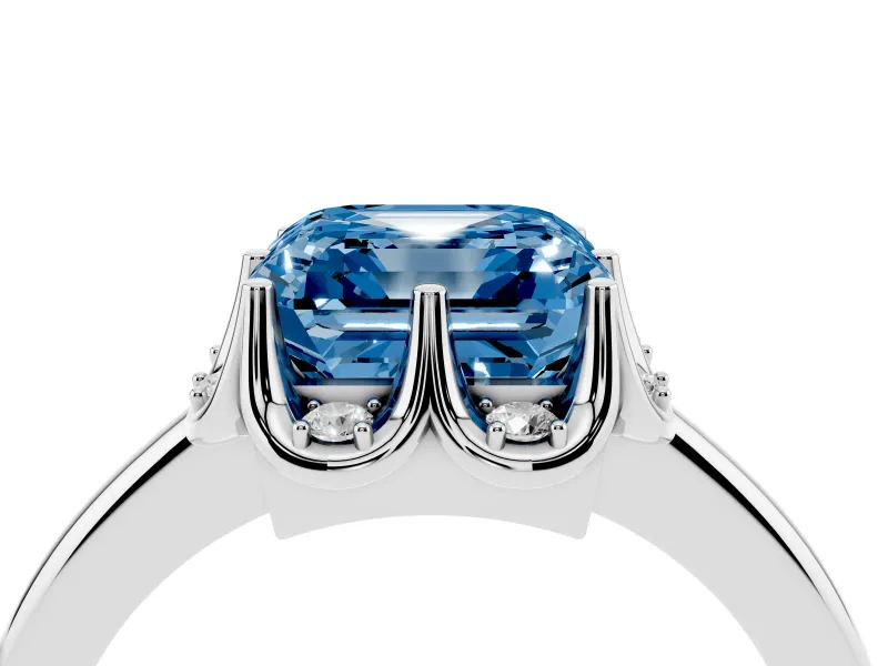 Asscher Cut Petal Halo Engagement Ring Setting for a Fancy Blue Lab-Grown Diamond | Sterling Silver