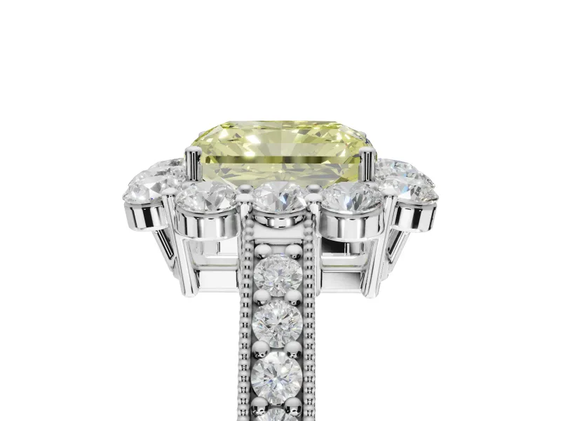 Radiant Cut Vintage Halo Engagement Ring Setting for a Fancy Yellow Lab-Grown Diamond | Sterling Silver