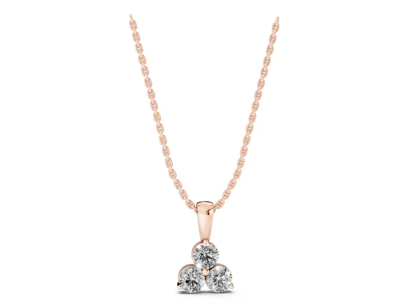 Round Lab-Grown Diamond Triangle Cluster Pendant Necklace | Shared Middle Prong | Rose Gold