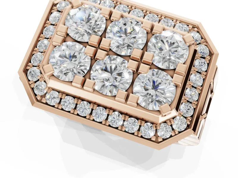 Round Lab-Grown Diamond Men's Cluster Ring | Octagonal Top | Rose Gold