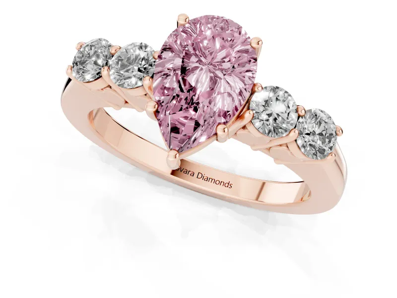 Pear-Shaped 5 Stone Engagement Ring Setting for a Fancy Pink Lab-Grown Diamond | Rose Gold