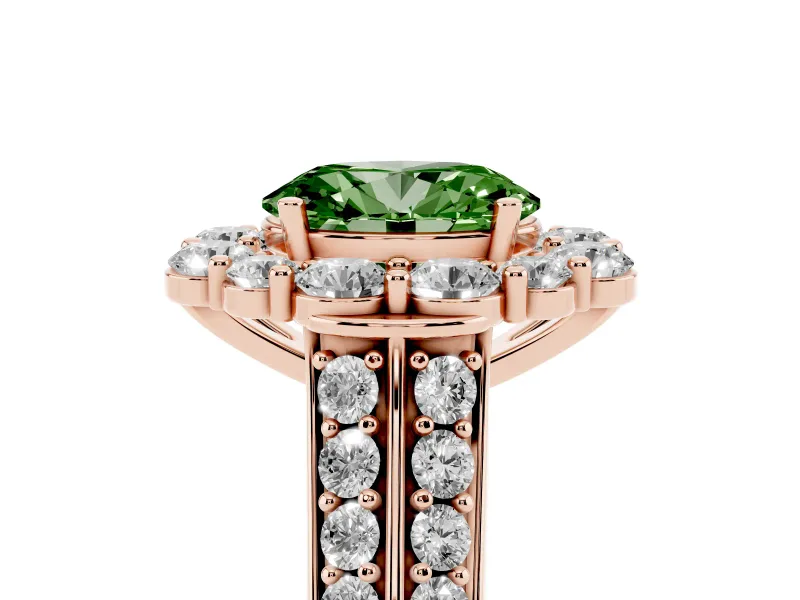 Oval Large Accent Halo Engagement Ring Setting for a Fancy Green Lab-Grown Diamond | Rose Gold