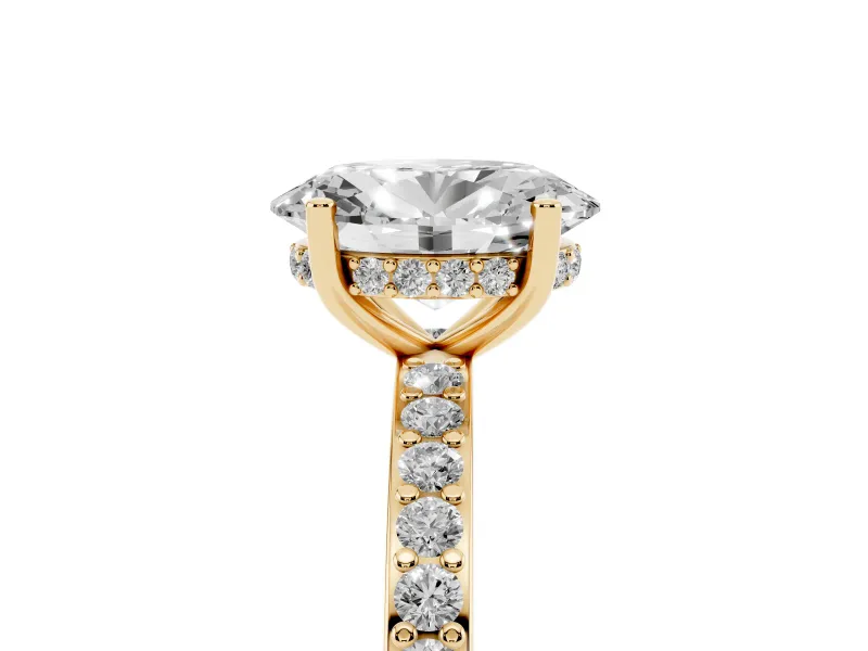 Oval Cut Diamond Pavé Band Ring Set in Yellow gold with Prong-Set Center Stone