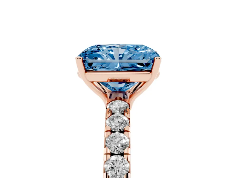 Radiant Cut Pave Solitaire Engagement Ring Setting for a Fancy Blue Lab-Grown Diamond | Shared Prong Band | Rose Gold