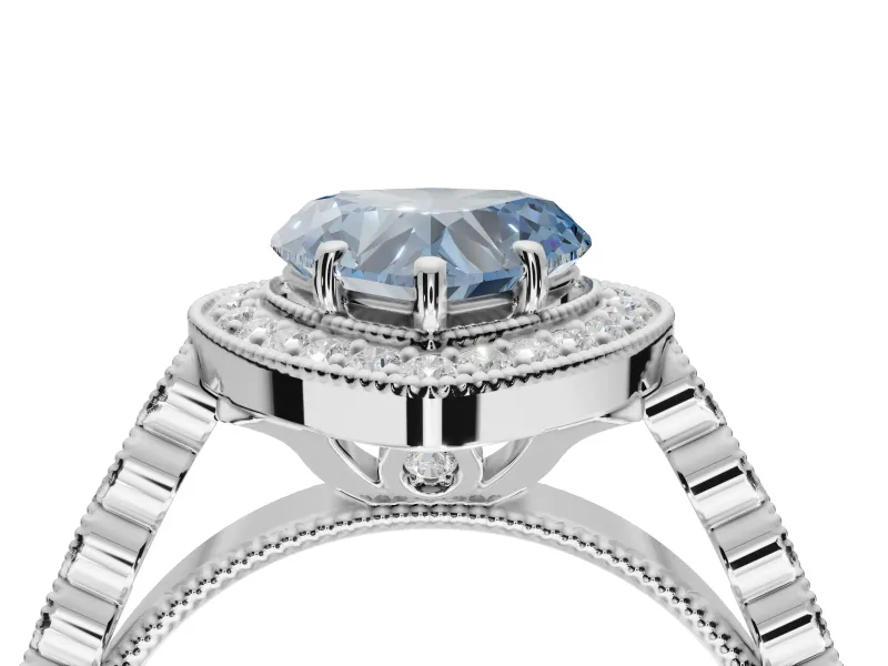 Heart-Shaped Graduated Milgrain Halo Engagement Ring Setting for a Fancy Blue Lab-Grown Diamond | Sterling Silver