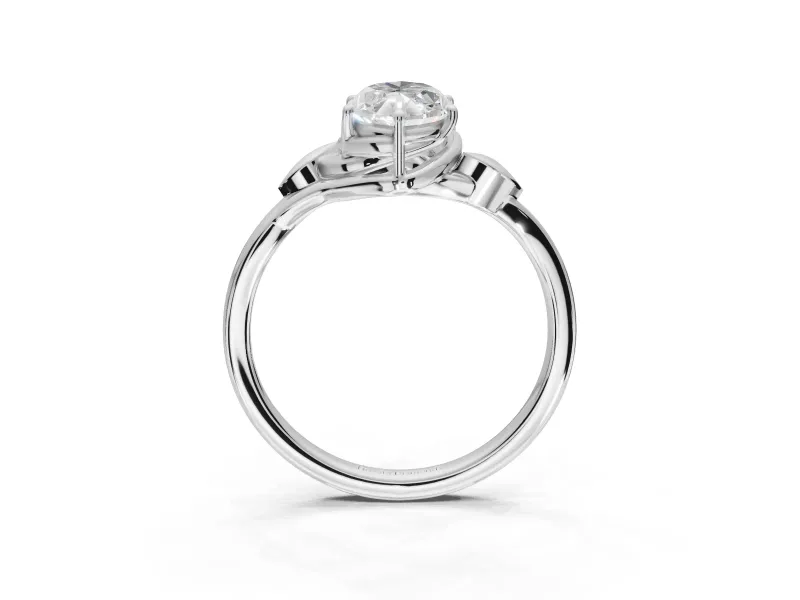 Marquise Leaf Bypass Solitaire Engagement Ring Setting | Polished Band | Sterling Silver