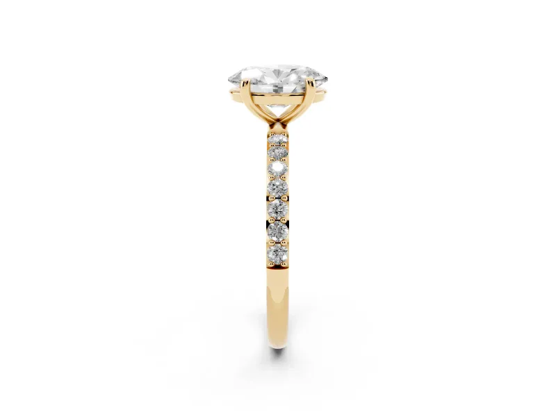 2.5 Carat Oval Lab-Grown Diamond Solitaire Engagement Ring | Pavé Shoulders | Yellow Gold