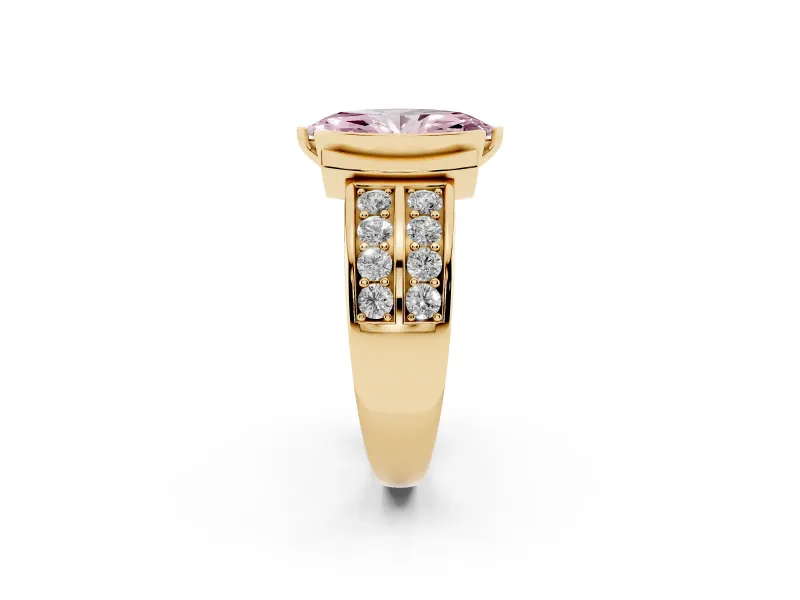 Marquise Half Bezel Engagement Ring Setting for a Fancy Pink Lab-Grown Diamond | Double Row Channel Band | Yellow Gold