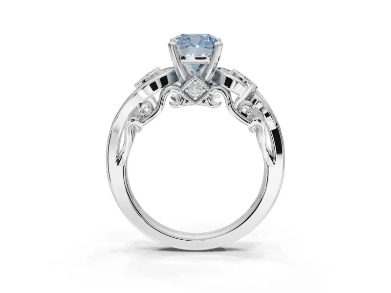 Cushion Cut Swirl Engagement Ring Setting for a Fancy Blue Lab-Grown Diamond | Sterling Silver