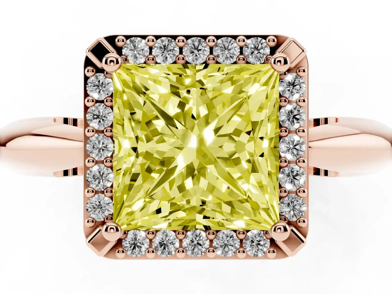 Princess Cut Halo Engagement Ring Setting for a Fancy Yellow Lab-Grown Diamond | Plain Tapered Band | Rose Gold