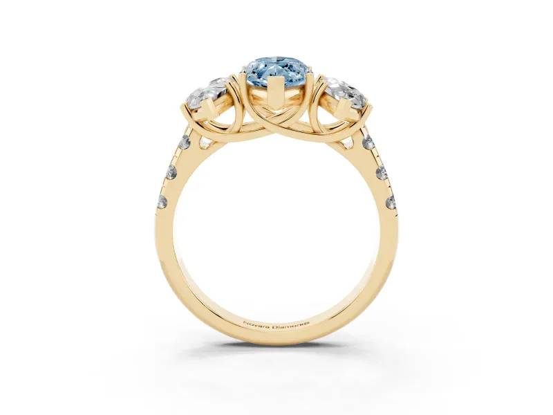Marquise Three Stone Engagement Ring Setting for a Fancy Blue Lab-Grown Diamond | Accented Shoulders | Yellow Gold