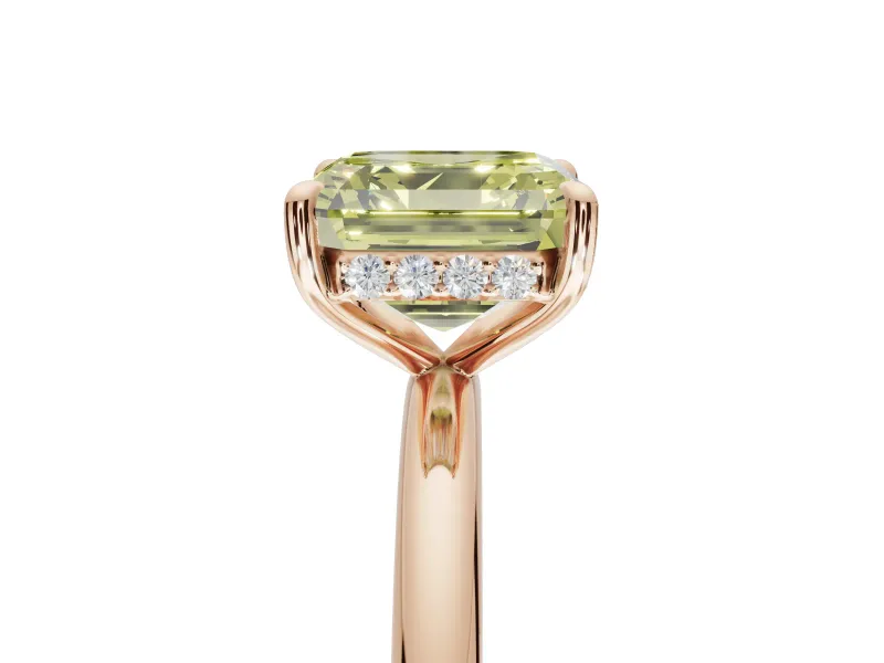 Asscher Cut Hidden Halo Ring Setting for a Fancy Yellow Lab-Grown Diamond | Rose Gold
