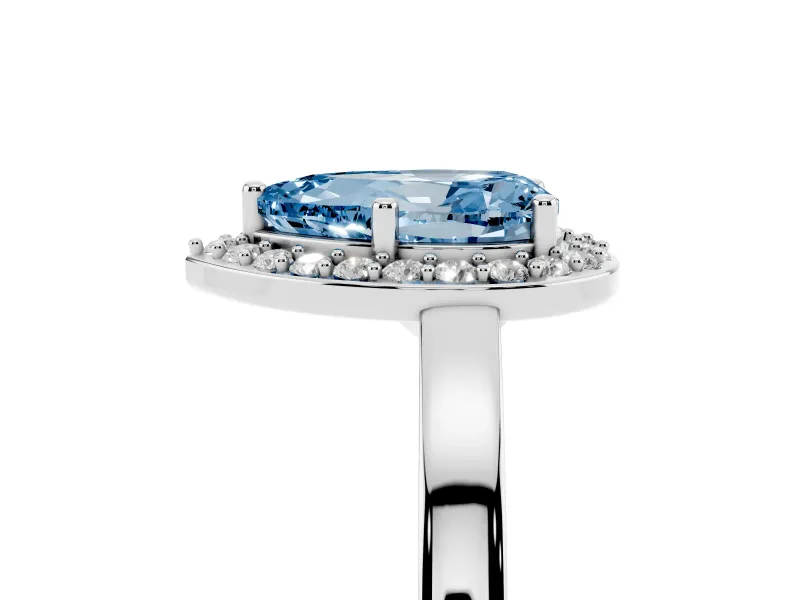 Fancy Blue Pear Cut Diamond Halo Ring Set in White gold with Solitaire Band and Prong Setting