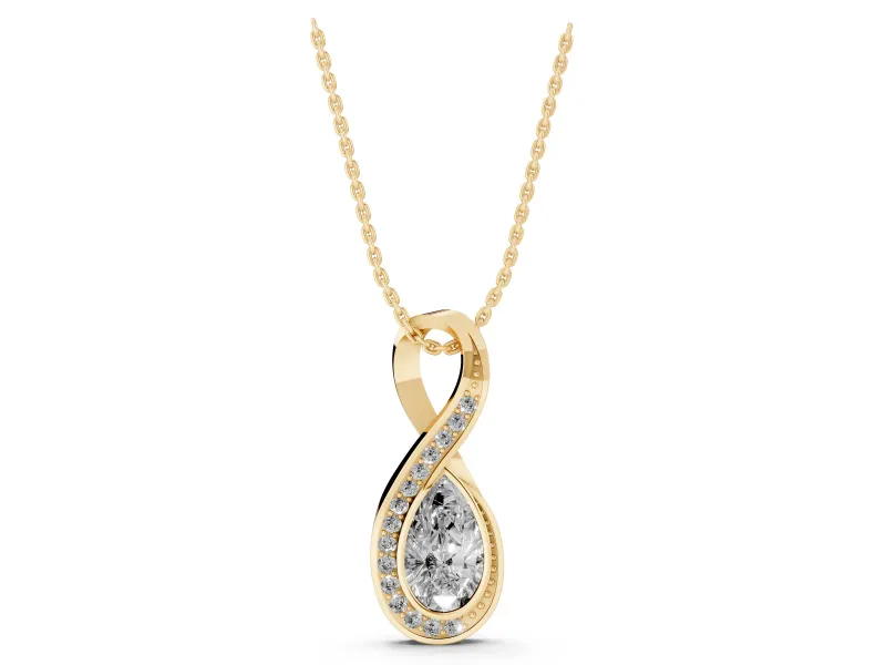 Pear-Shaped Lab-Grown Diamond Pavé Infinity Pendant Necklace | Bezel-Set Pear | Yellow Gold